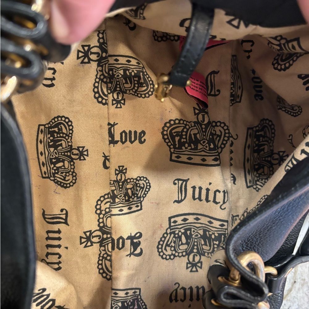 Amazing Y2K Black Pebbled Leather Juicy Couture Shoulder Bag - Picture 9 of 15